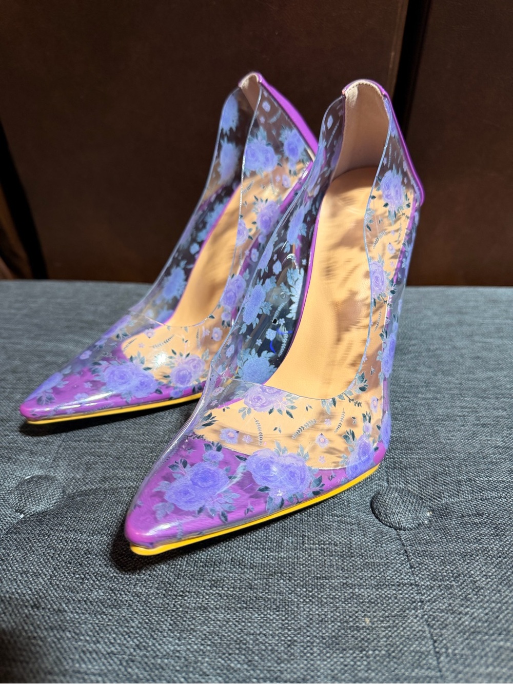 Cinderella Glass Slipper Style Purple Floral High Heels